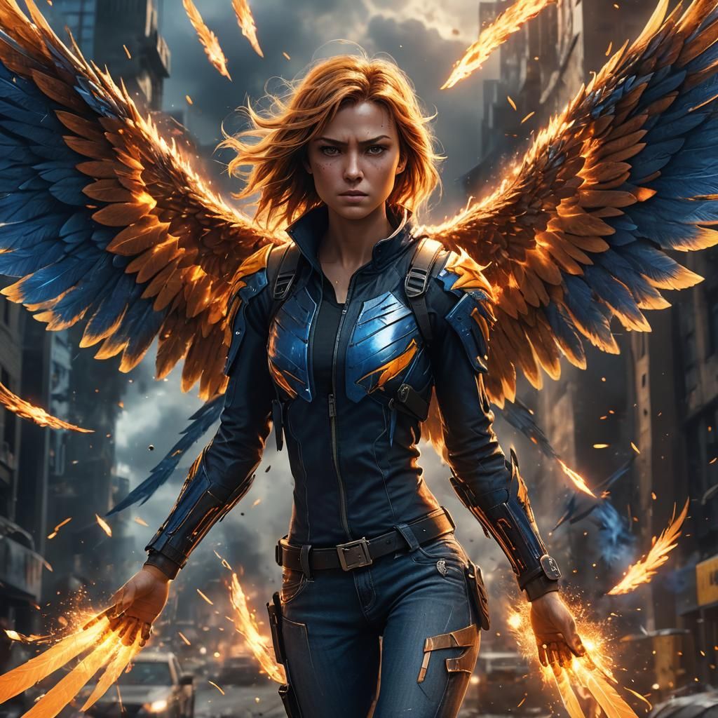 Avian-Human Hybrid in Explosive Anime Style