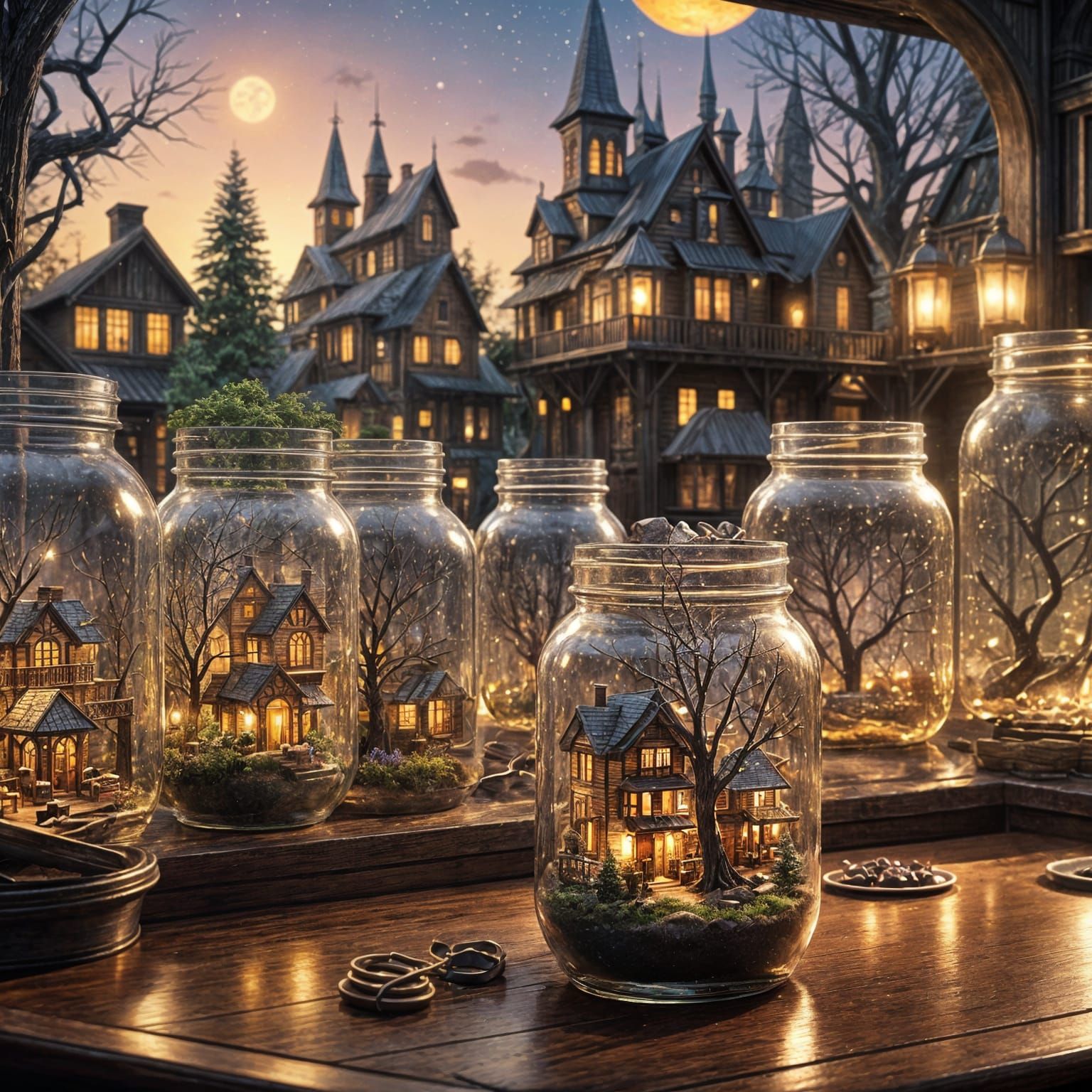 Miniature City Inside Mason Jar: Fantasy Concept Art