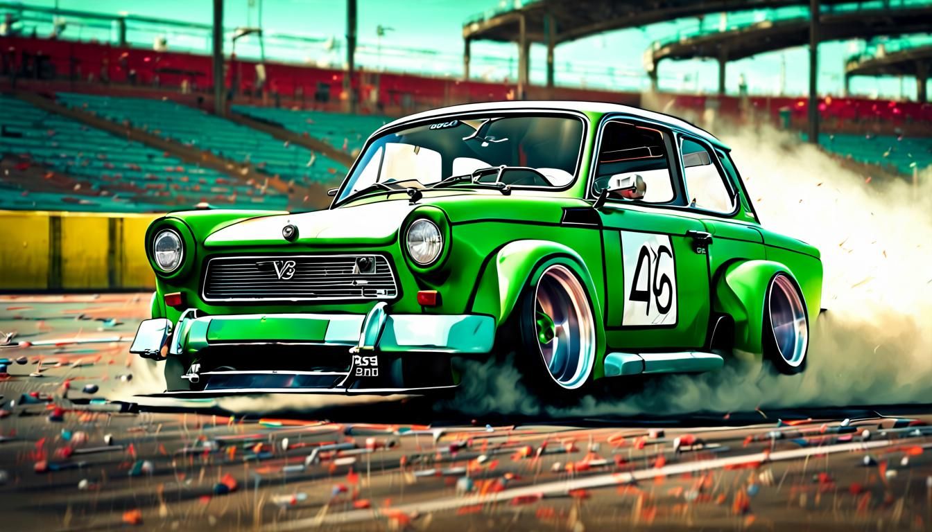 V8-Powered Trabant 601 RS Drift Car on Racetrack