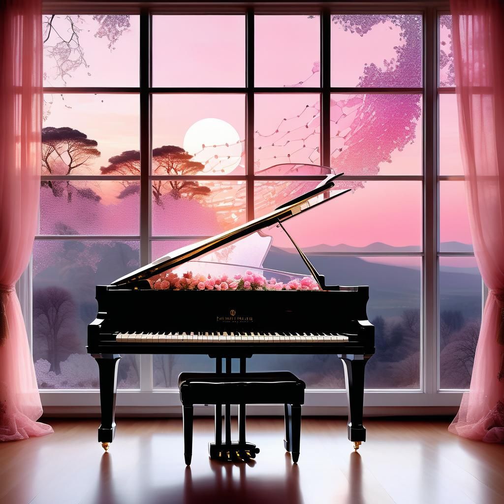 Open Crystal Piano in Pink Sunset Watercolor