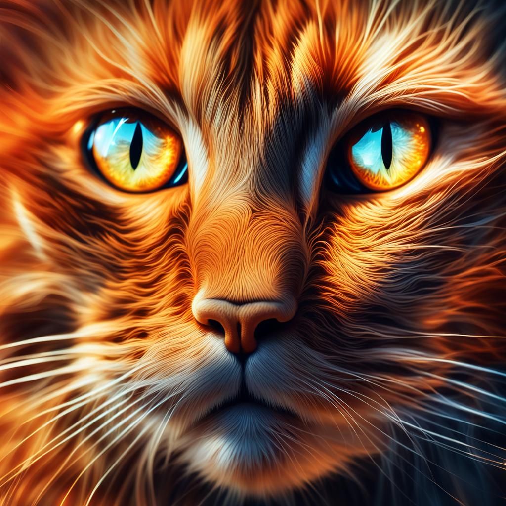 Orange Tomcat's Whimsical Gaze: Digital Art Portrait