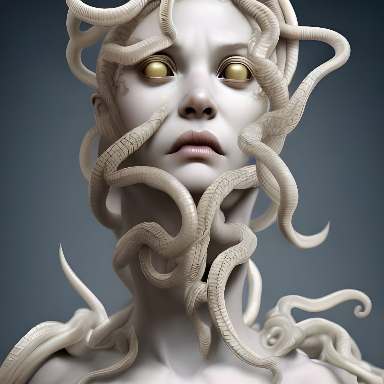 Terrifying Medusa Marble Sculpture in Hyperrealistic Style