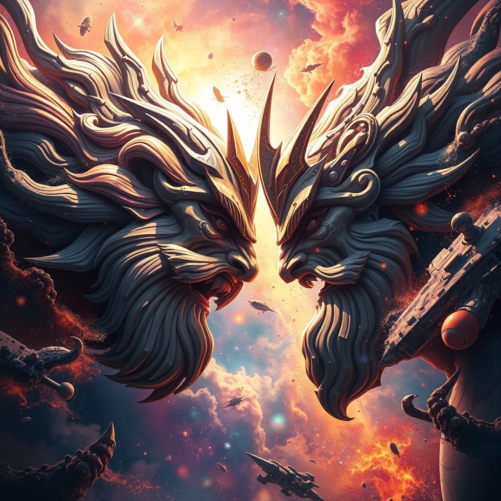 Celestial Battle of Gods in Space