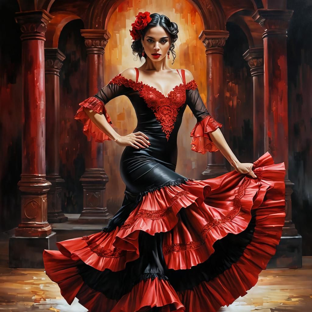 Flamenco Dancer in Oils Painting Style