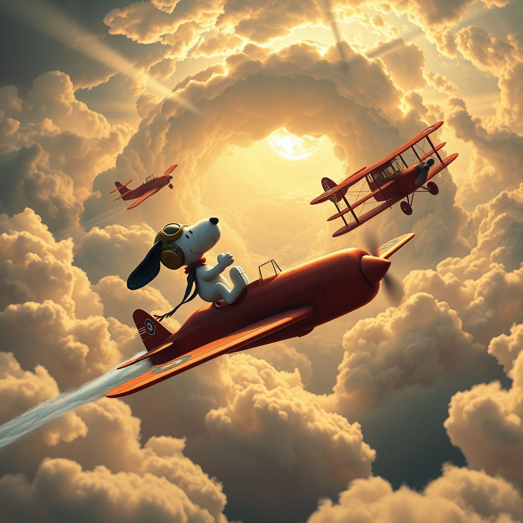 Snoopy Dogfight with Red Baron in Dreamlike Sky