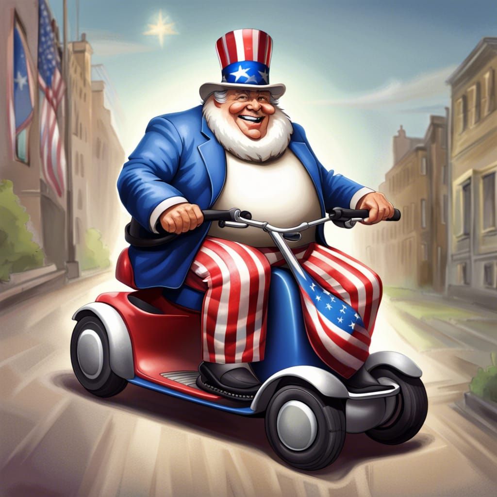 Humorous Uncle Sam on Mobility Scooter