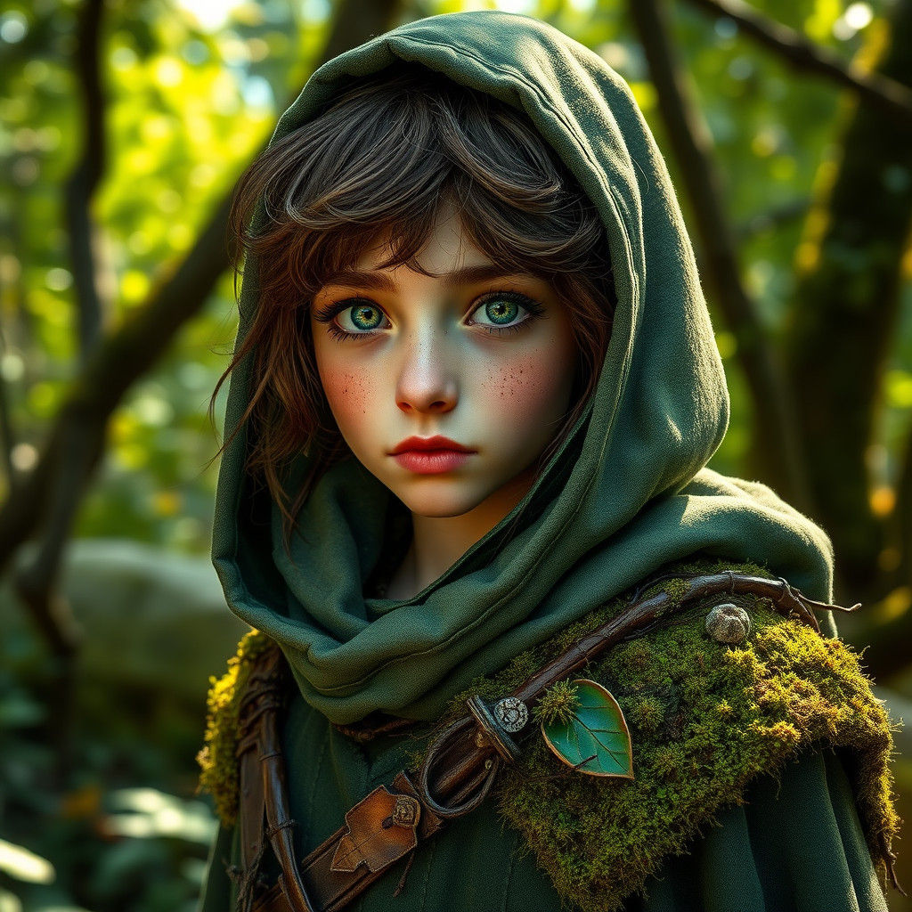 Forest Hobbit in Green Armor, Hyperrealistic Rendering