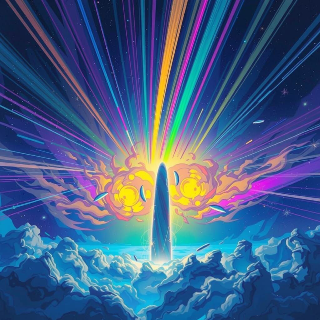 Vibrant Cosmic Sky with Rainbow Light Streaks