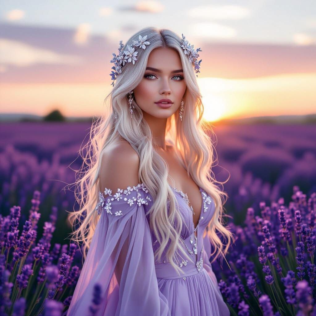Platinum Beauty in Lavender Field: Renaissance Style