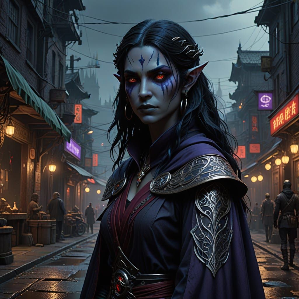 Dark Fantasy Drow Elf in Mystic Robes