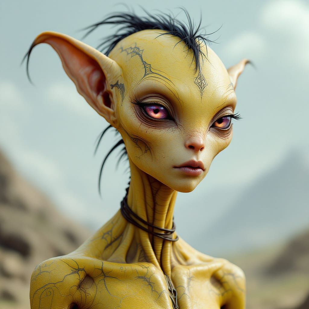 Eggshell Alien Portrait with Lavender Eyes