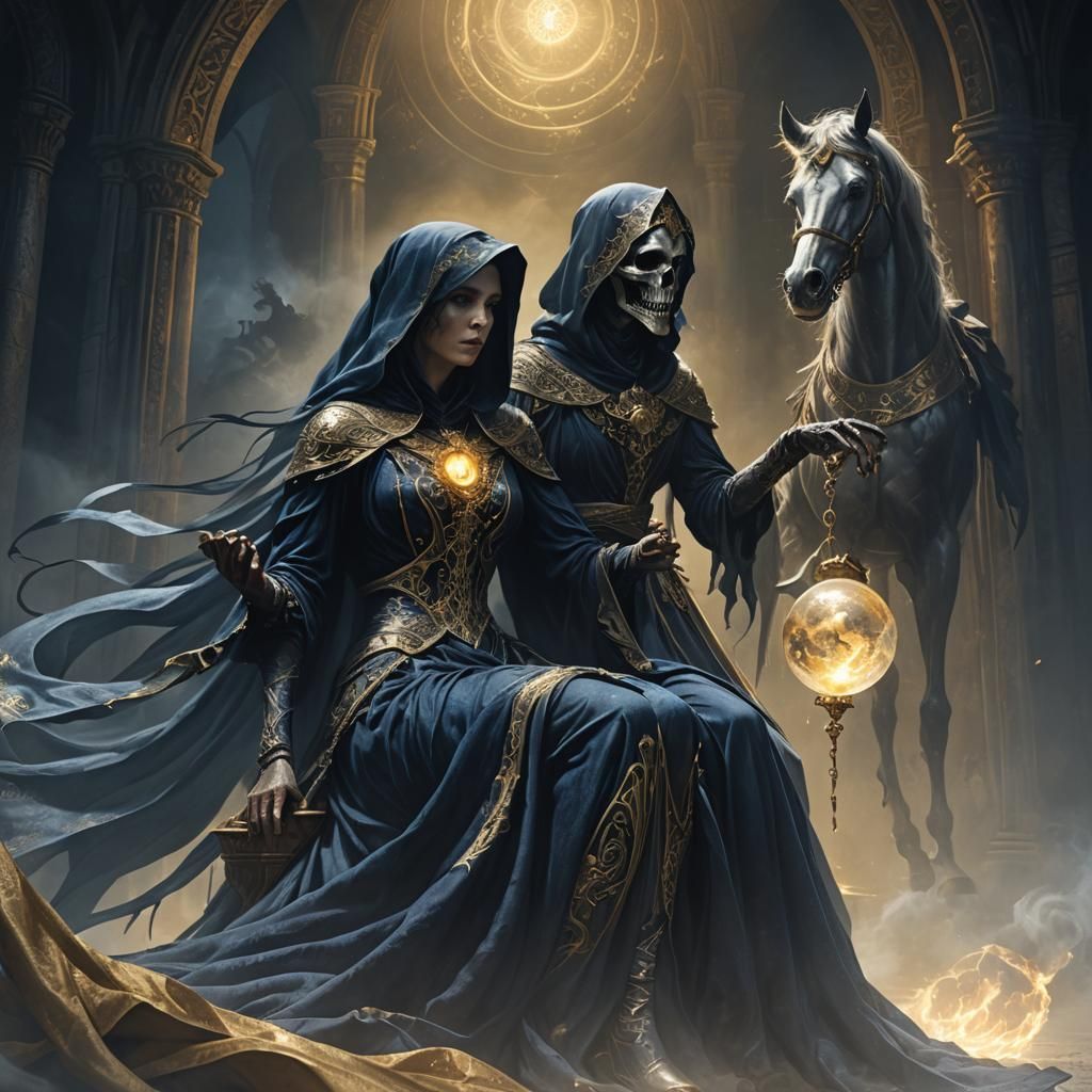 Female Grim Reaper on Horseback: Dark Fantasy Art