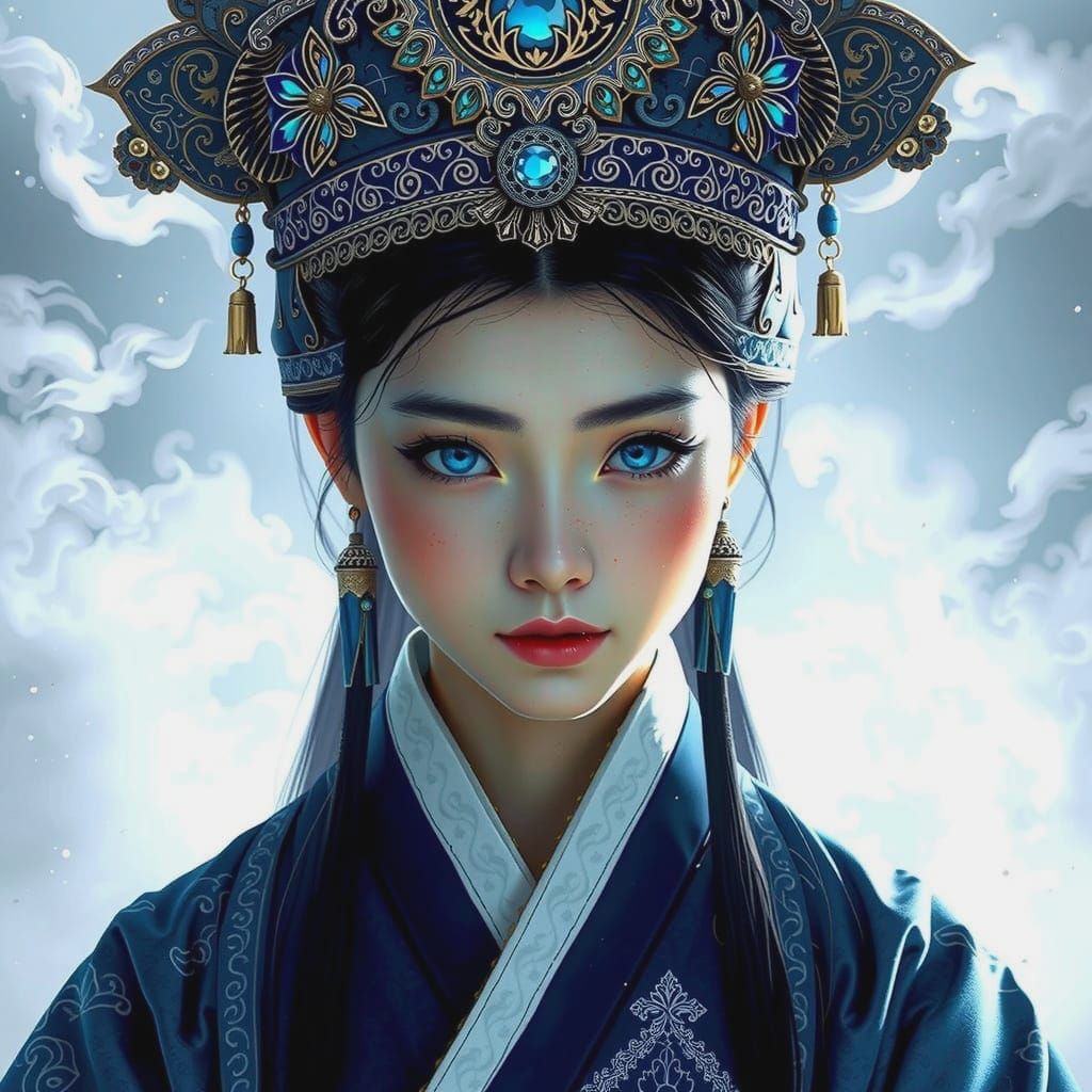 Ethereal Joseon Woman in Blue Hanbok