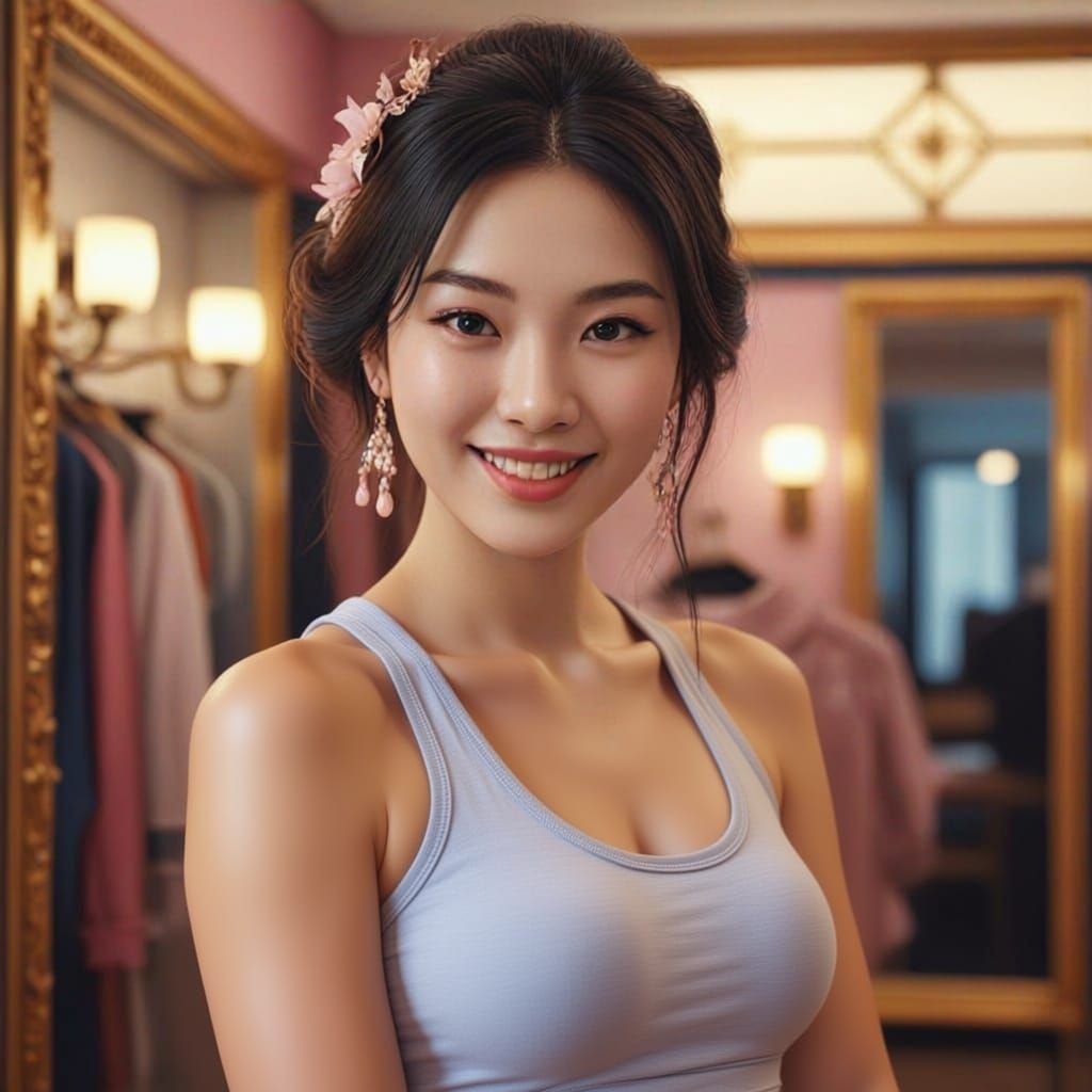 Beautiful Japanese Girl in Pink Outfit, Cinematic Portrait