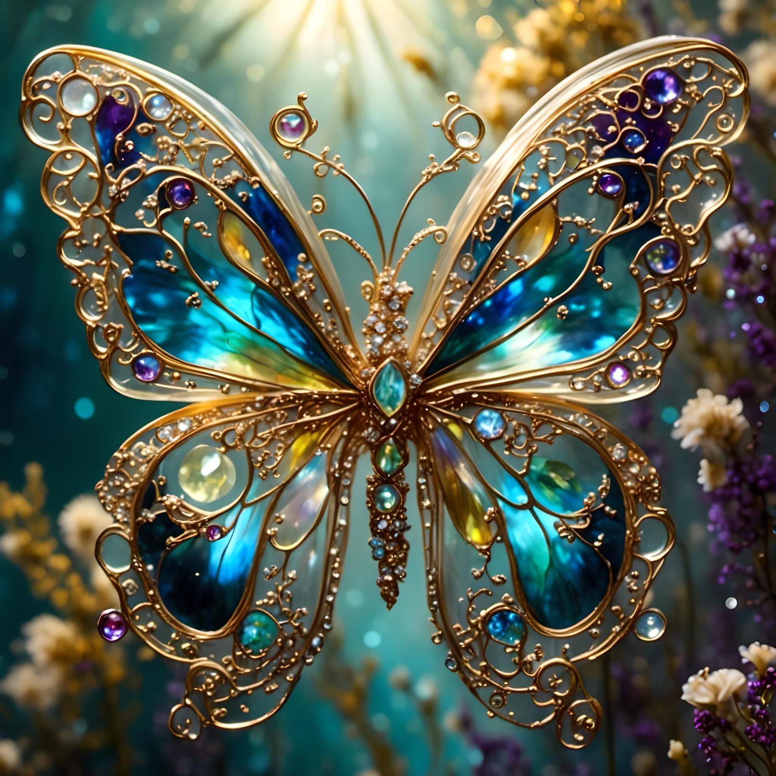 Transparent Butterfly on Fantasy Flower