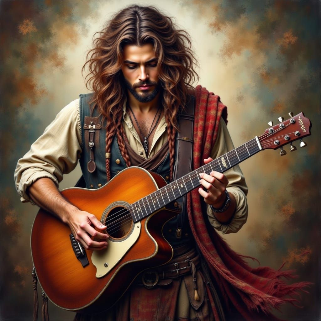 Hyperdetailed Airbrush Art of a Scotsman Playing Guitar