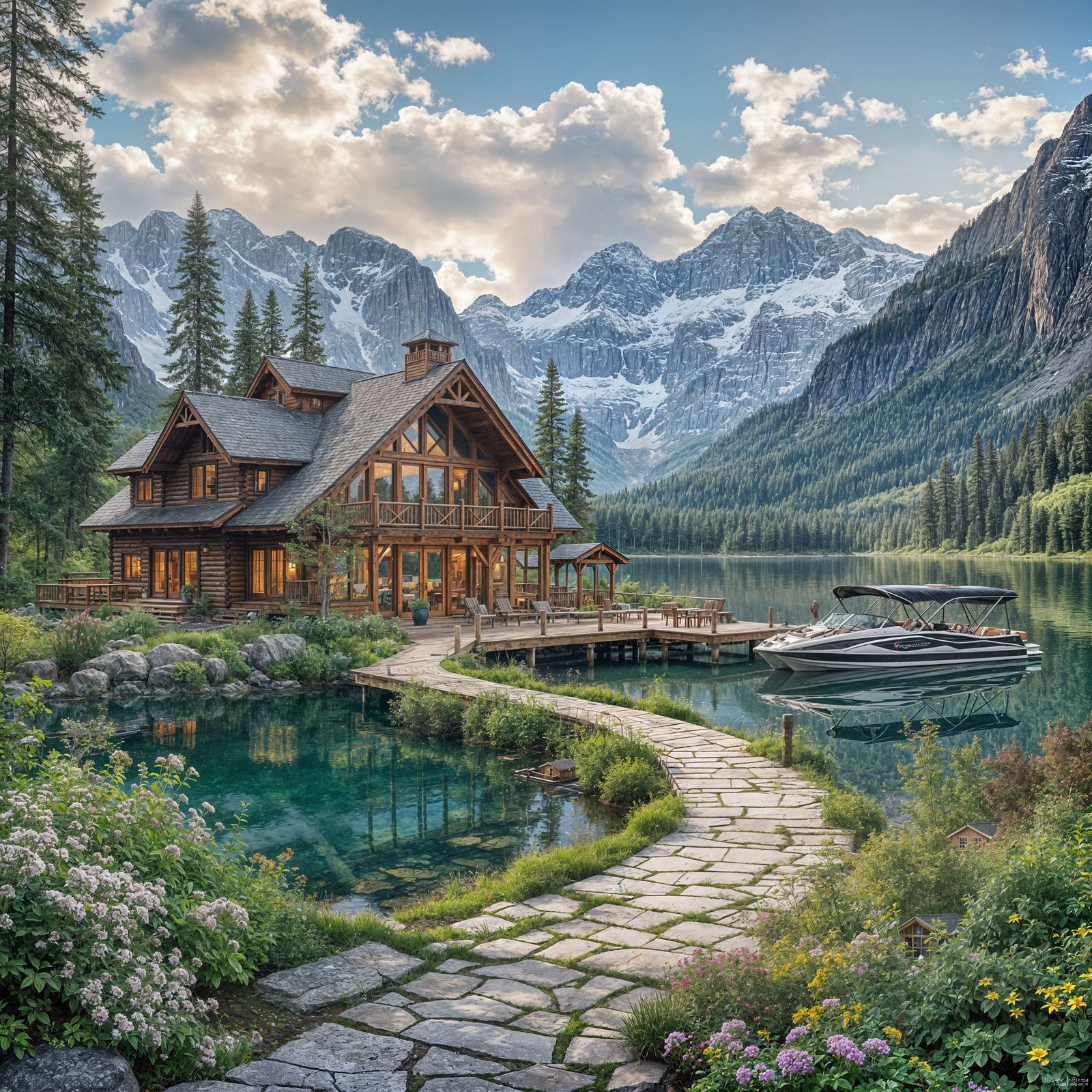 Elegant Summer Lake Retreat with Breathtaking Boathouse