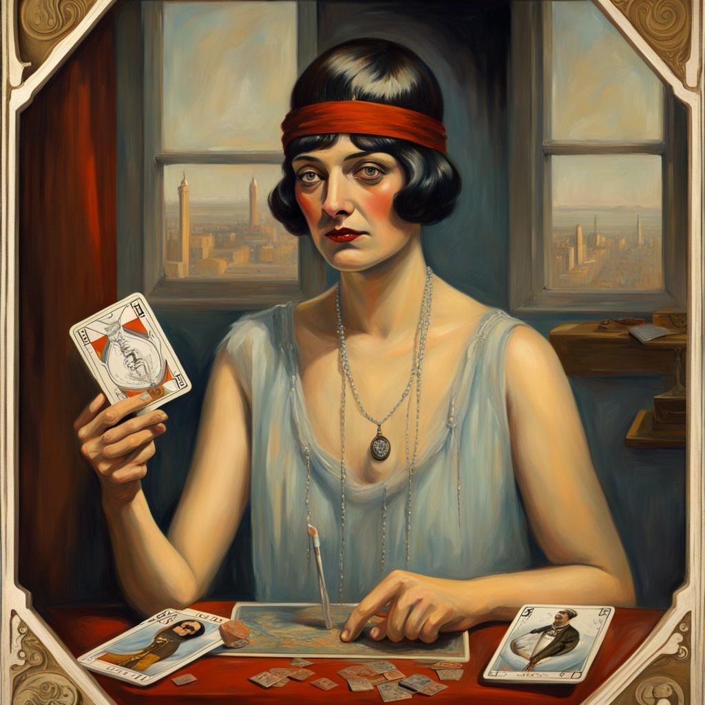 Flapper Reads Harding Fortune in Socialist Realist Style