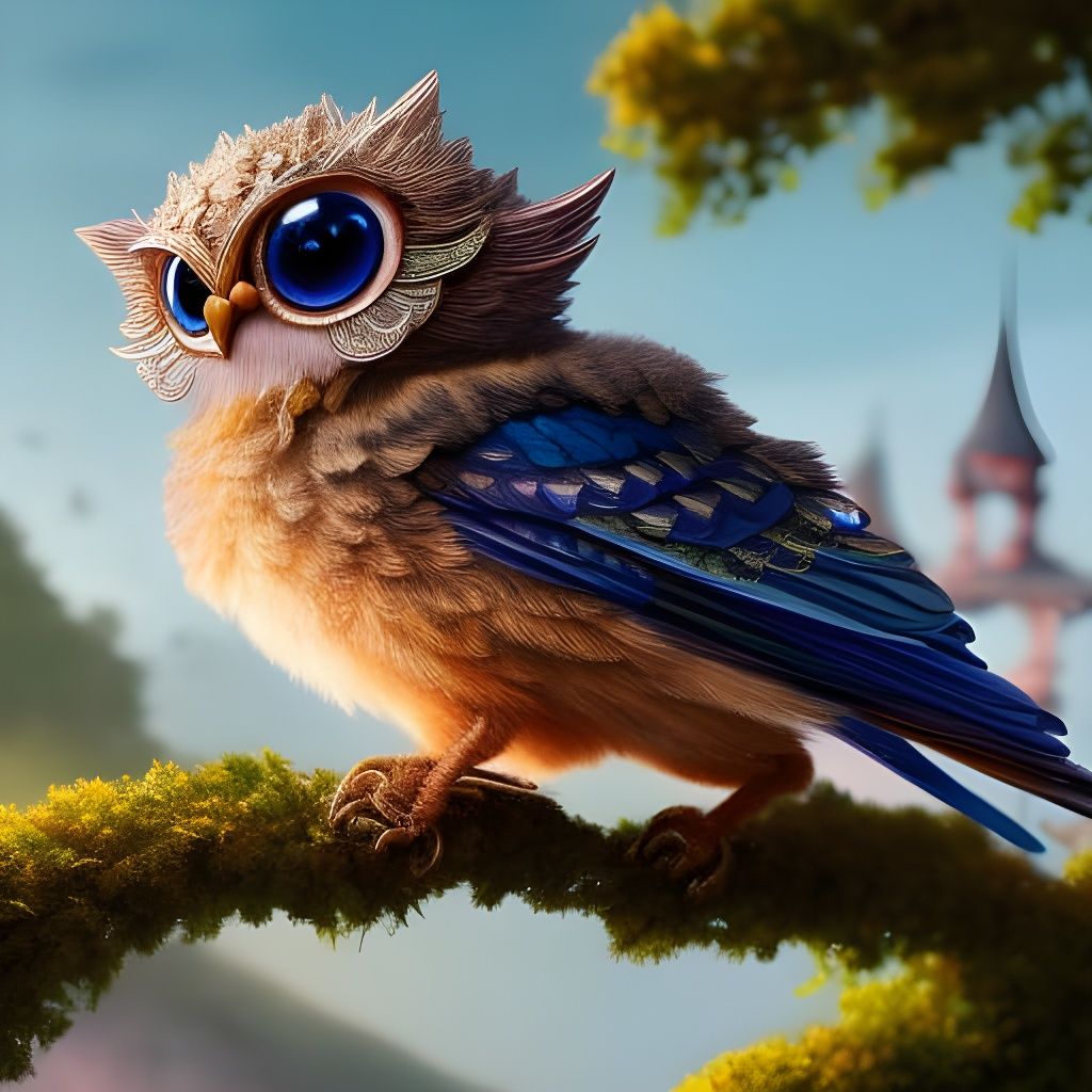 Winged Dragon-Owl in Teacup: Digital Art