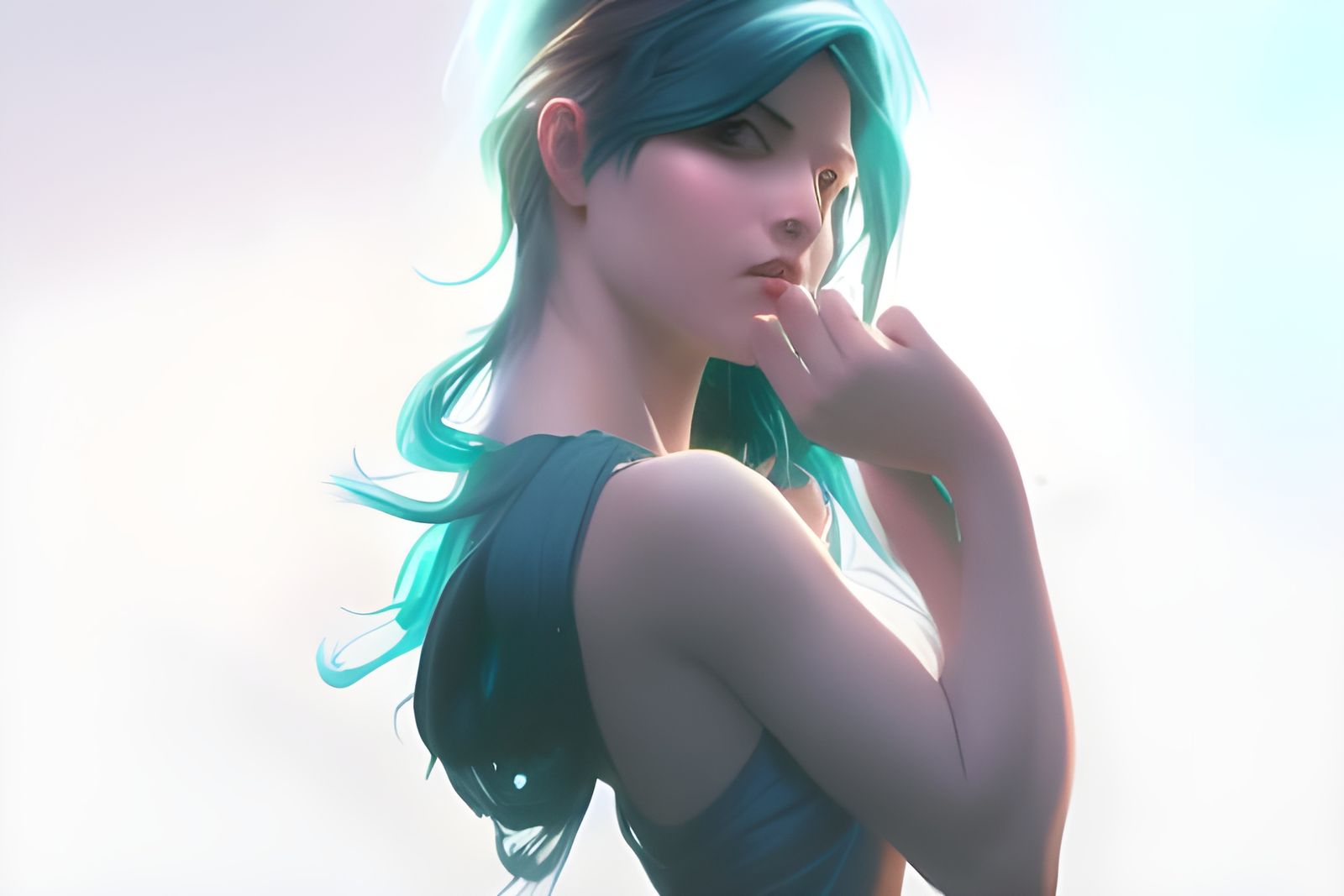 Teal Hair Portrait in Hyperdetailed Art Nouveau Style