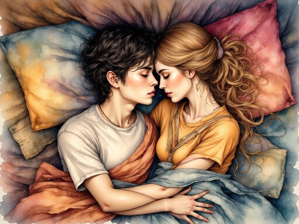 Tender Embrace: Ink Art of Young Love