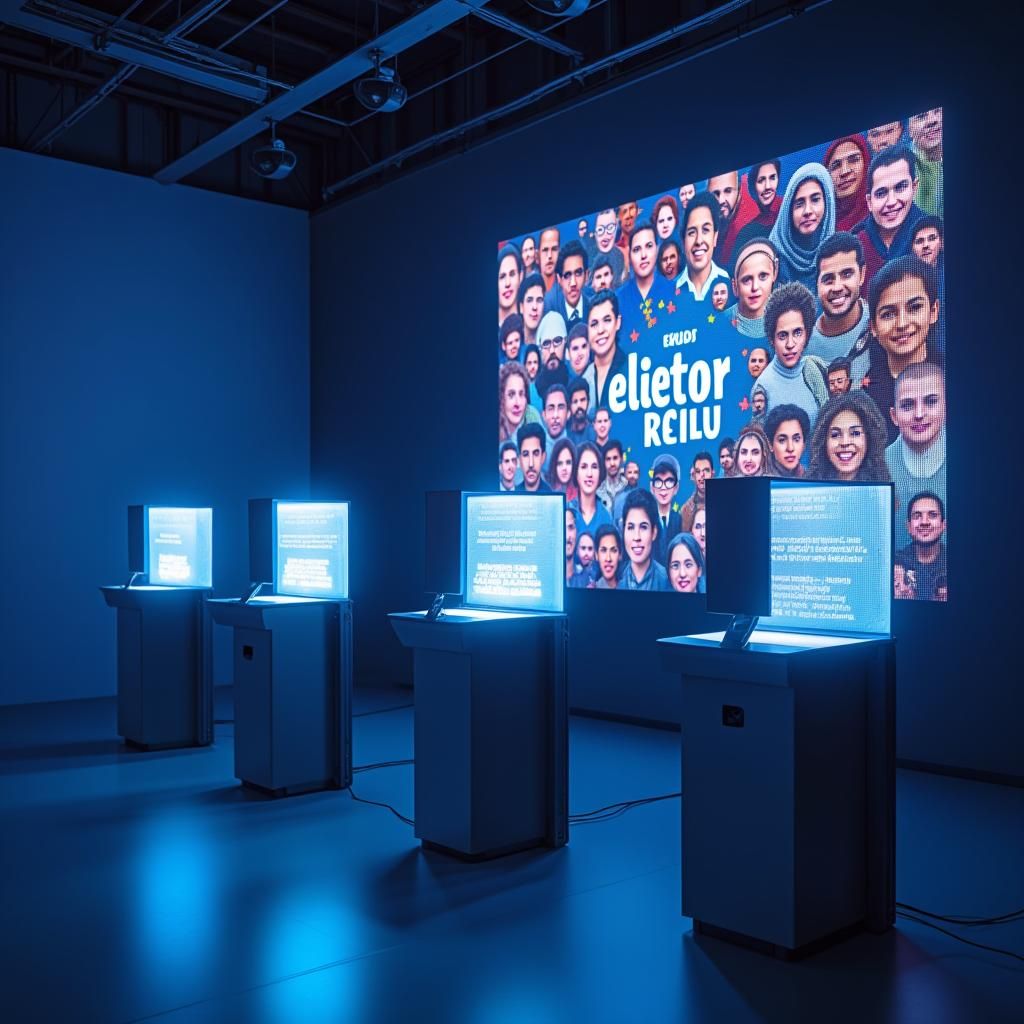 Electronic Voting Machines in a Vibrant, Futuristic Style