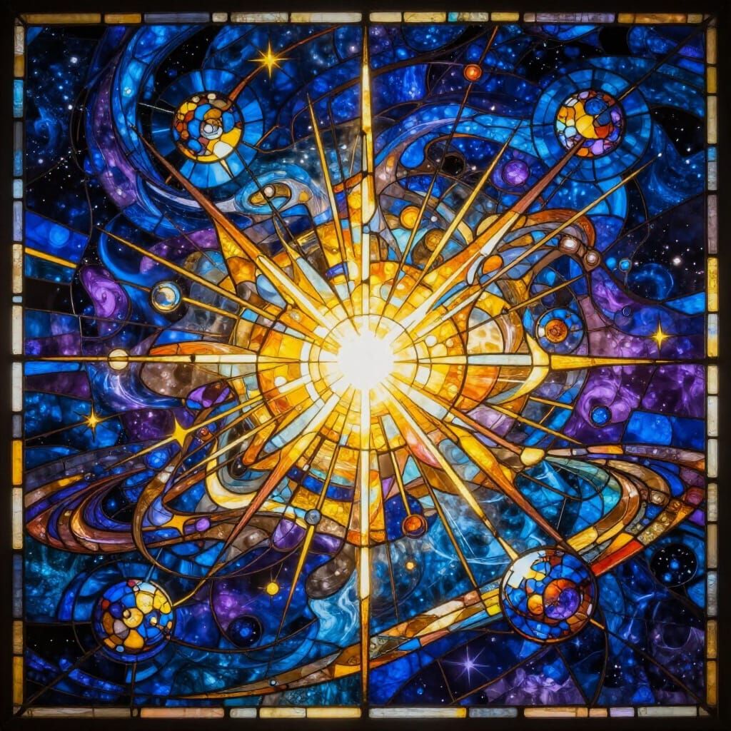 Cosmic Font of Creation in Stained Glass Style