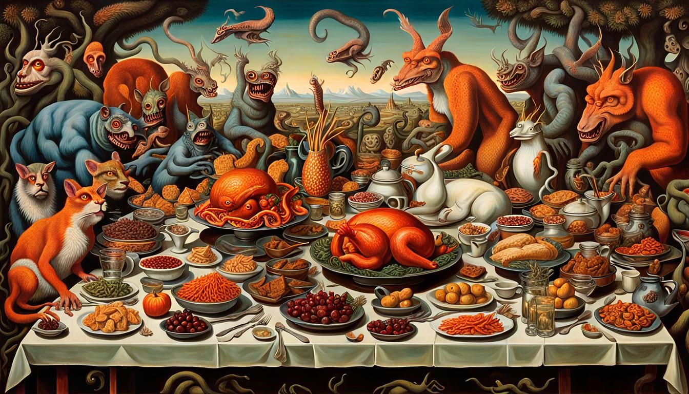 Surreal Animal Feast in Grotesque Style