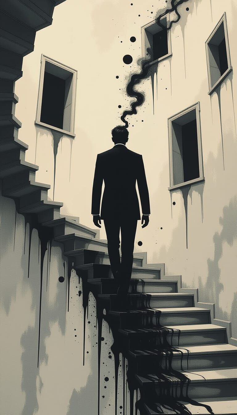 Dissolving Man's Descent into Dark Surrealism