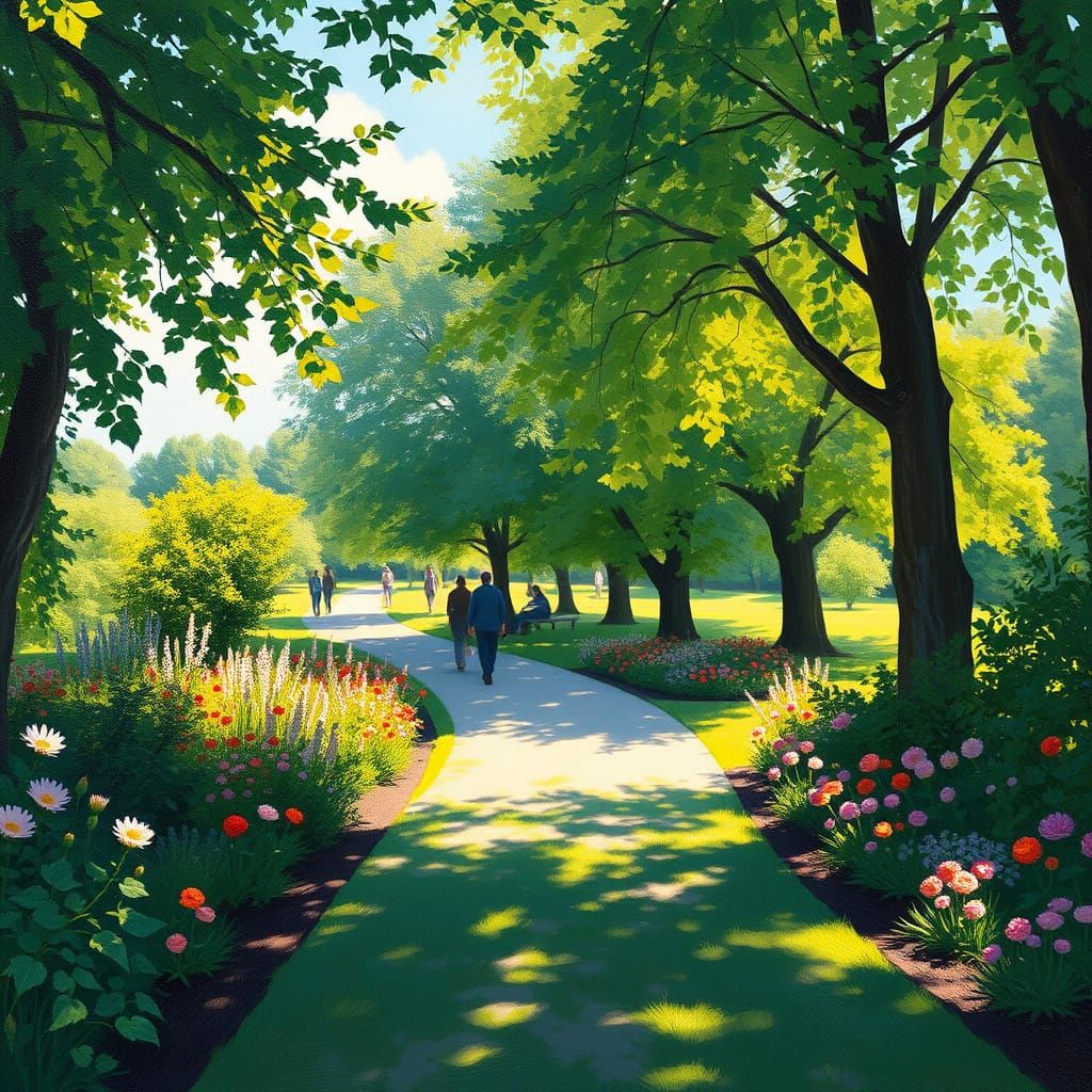 English Park Landscape in Whimsical Impressionist Style