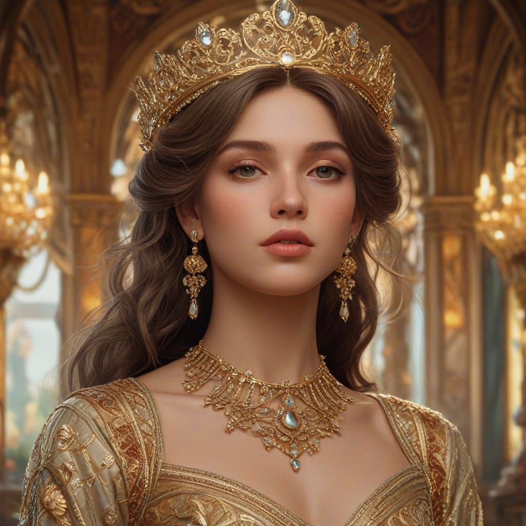 Hyper-Realistic Princess Portrait in Lavish Baroque Style