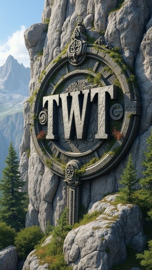 Majestic Stone "TWT" Logo Carved in Alpine Mountains