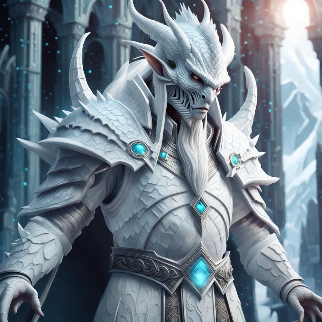 Icy Draconic Priest in Digital Matte Painting Style