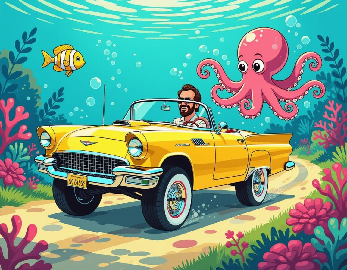 Ringo Starr's Underwater Adventure in Retro Cartoon Style