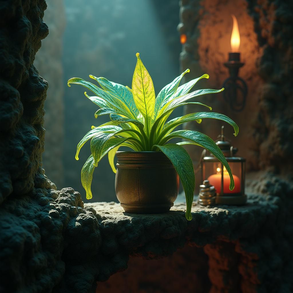 Exotic Plant on Mystical Shelf, Digital Art