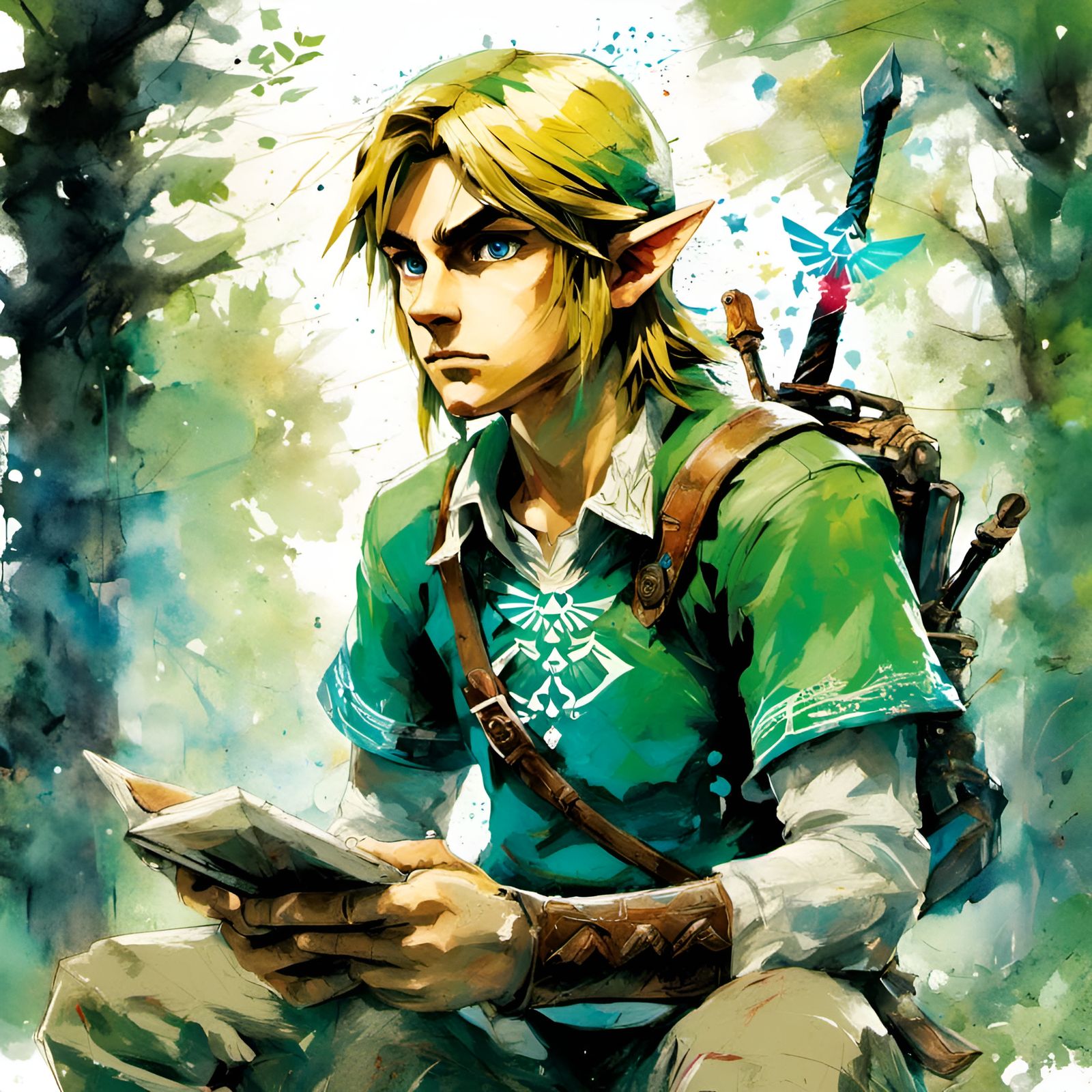 Link in Park, Watercolor Art Style