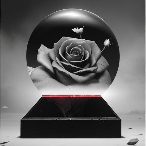 Red Rose Amidst Grayscale Wildflowers, Detailed Matte Painti...