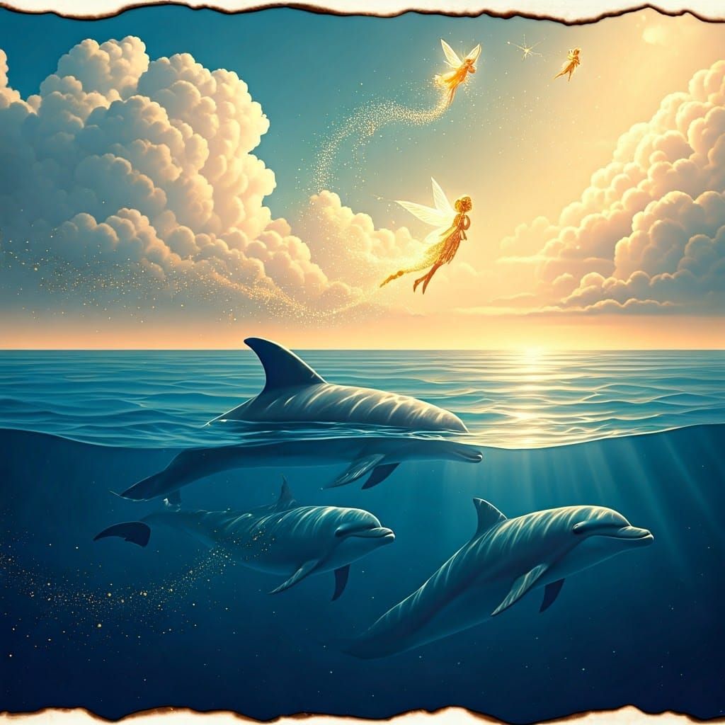 Dolphins Swim in Clouds with Water Fairies
