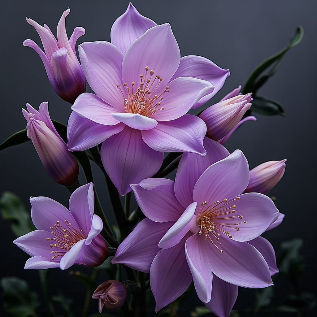 Stucco Artwork Flowers in Lavender and Pink