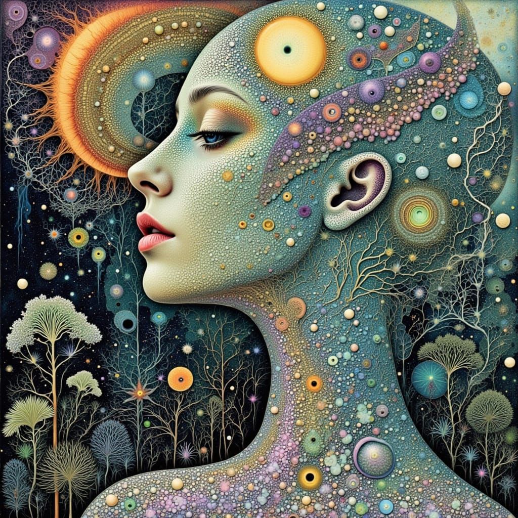 Ethereal Woman in Ancient Forest with Ligamorphic Sound Wave...