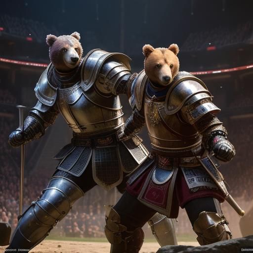 Cartoon Bears Duel as Medieval Knights: CGI Art