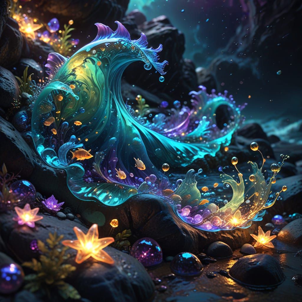 Ethereal Glass Wave of the Mediterranean in Vibrant, Abstrac...