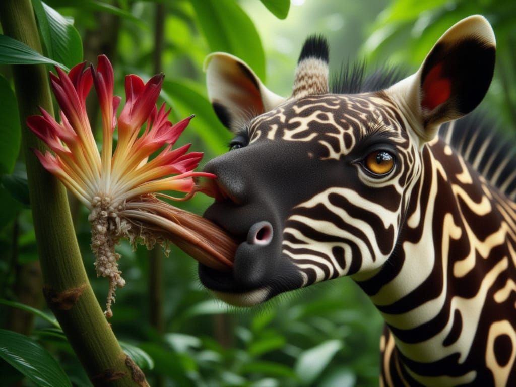 Okapi in Congo Rainforest as 3D Digital Art