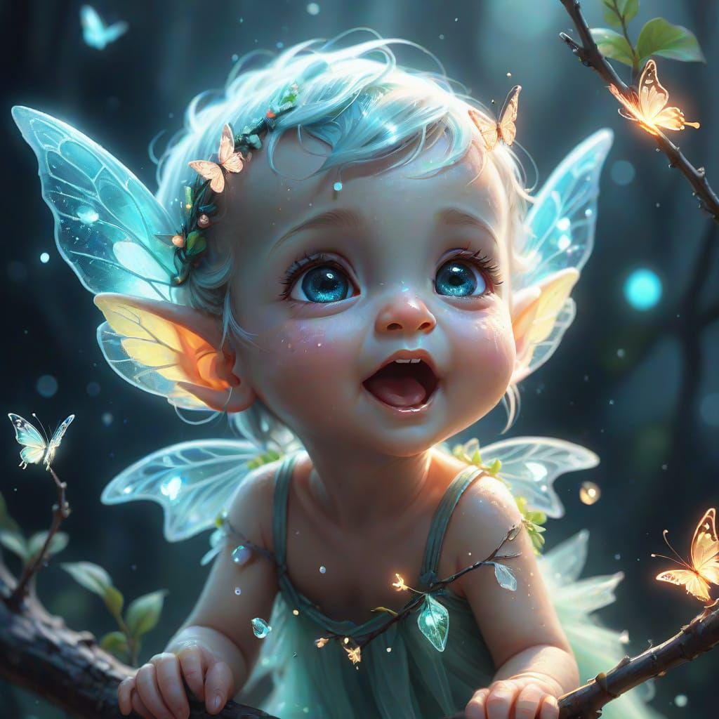 Baby Elf with Butterfly Wings in Macro