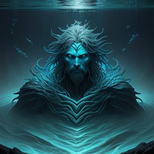 Amphibious Creature Controls Whirlpool in Sci-Fi Art