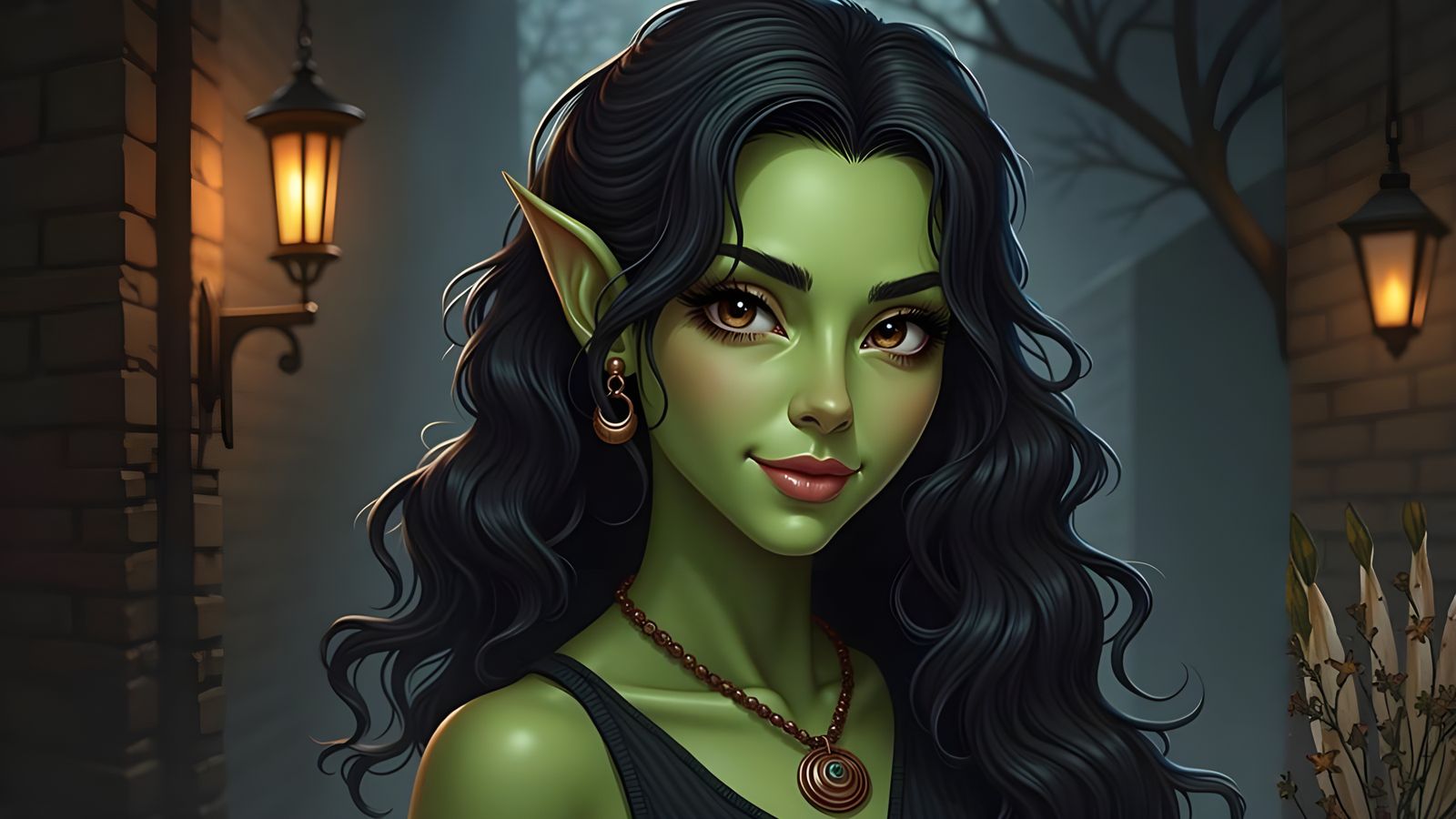 Fantasy Tiefling Woman Portrait in Oil Paint Style