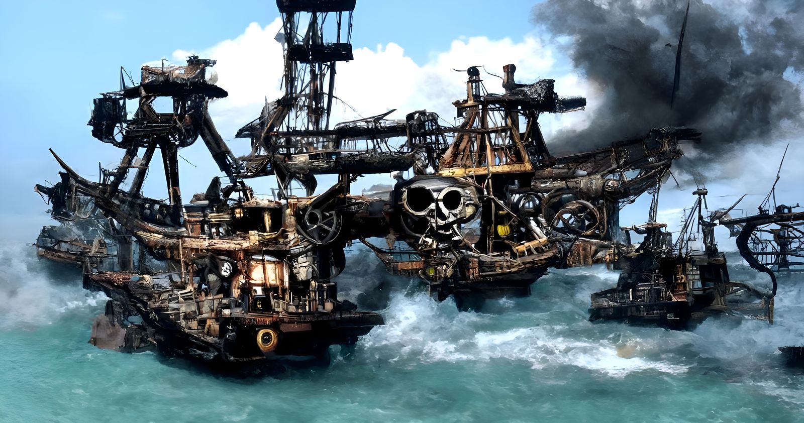 Steampunk Pirate Ship Battle in Hyperrealism