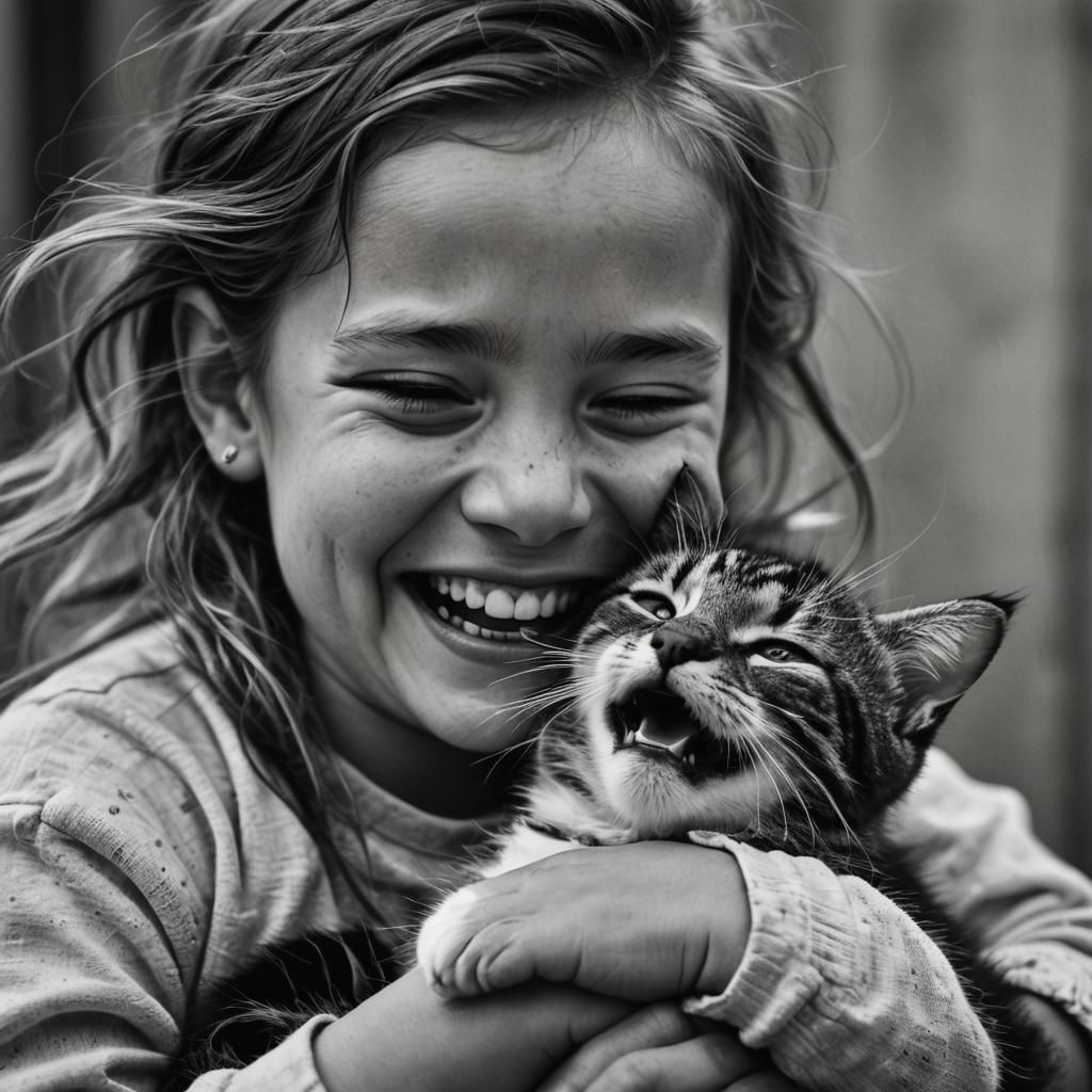 Baby Girl laughing with her Cat.