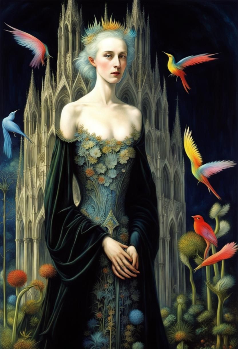 Agnès Sorel in Futuristic Gothic Cathedral