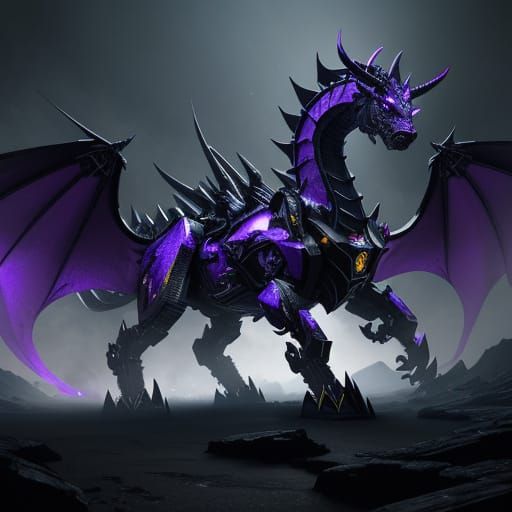 Black Dragon with Gold Horns and Mech Parts